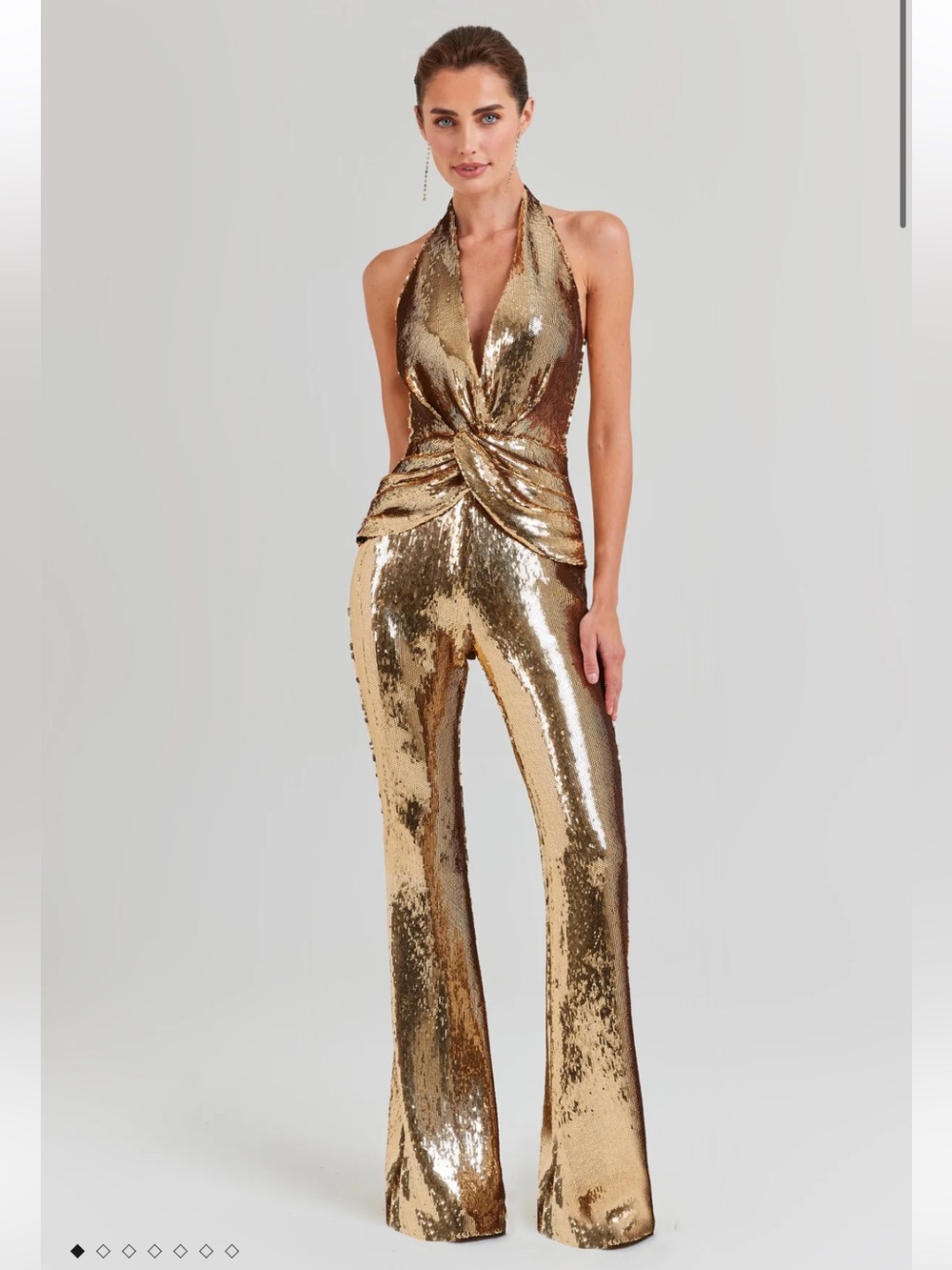 Nadine Merabi Tianna Gold Sequin Jumpsuit